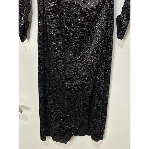 Misa Setarah Metallic Faux-wrap Midi Dress Black Shimmer Size Large NWT Sheath - Picture 7 of 14